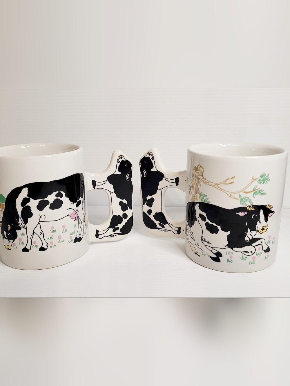 Cow Print Ceramic Coffee Mug Set Farmhouse Country Style